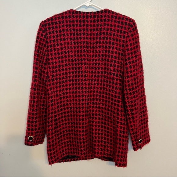 Vintage Lord & Taylor Houndstooth Tweed Blazer Red Black Wool Mohair Sz 10 - Picture 14 of 14